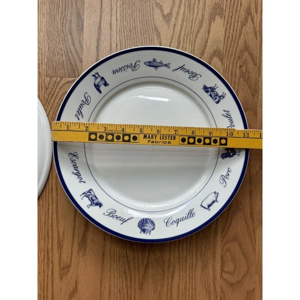 The Cellar Whiteware French Blue‎ Poulet 11.5” Dinner Plate Boeuf Escargot Porc